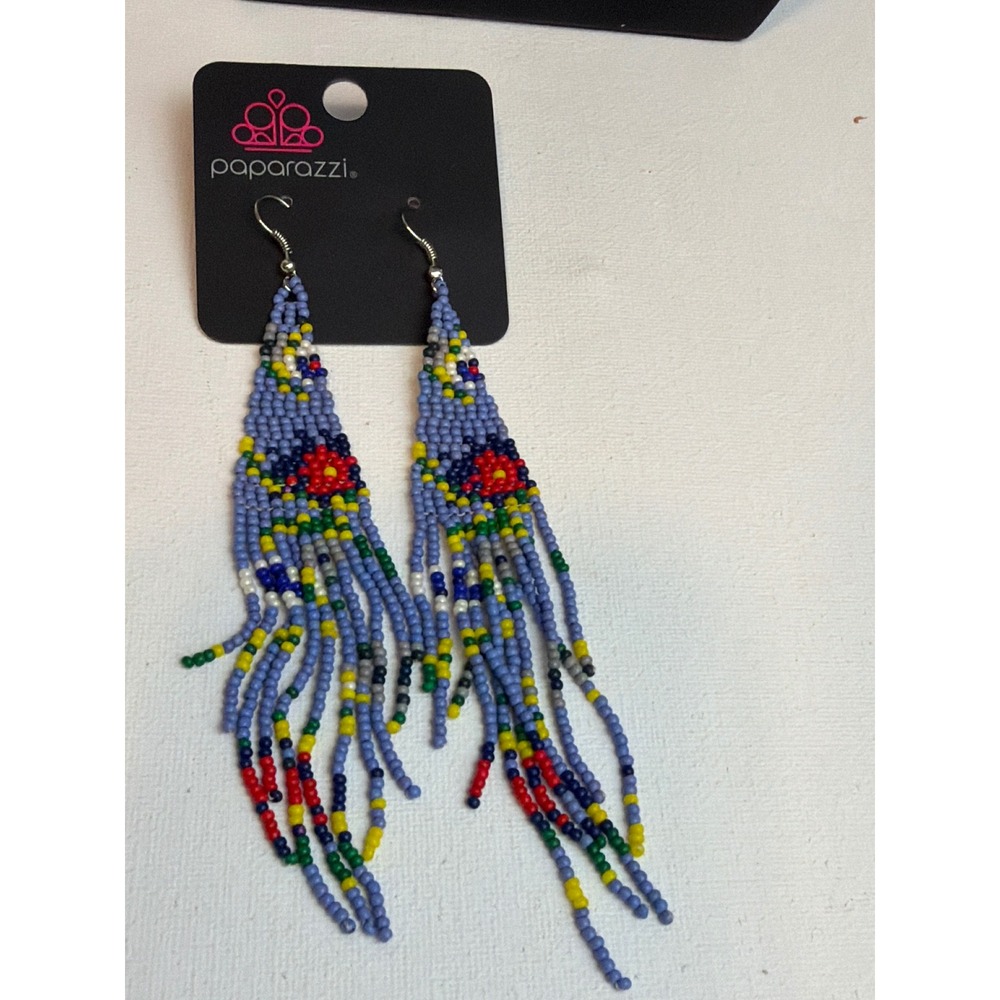 Paparazzi Beaded Gardens Multicolor Seed Bead Fringe Tassel Earrings NWT